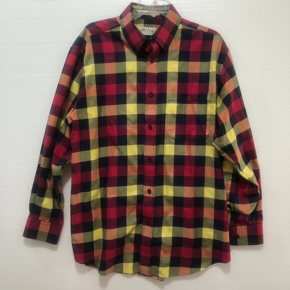Orvis Shirt Men L Check Long Sleeve Button Front Button Pocket 100% Wrinkle Free - Picture 1 of 7